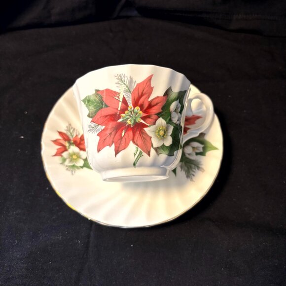 Royal Stuart Bone China Cup and Saucer - Christmas Poinsettia - Picture 1 of 4